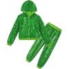 imageLOLANTA 2Pcs Girls Dance Outfits Cropped Sequin Jacket Pants Set Kids Hip Hop Dance Costumes for 80s 90s Party 515 YearsGreen