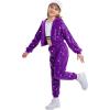 imageLOLANTA 2Pcs Girls Dance Outfits Cropped Sequin Jacket Pants Set Kids Hip Hop Dance Costumes for 80s 90s Party 515 YearsPurple