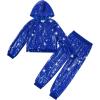 imageLOLANTA 2Pcs Girls Dance Outfits Cropped Sequin Jacket Pants Set Kids Hip Hop Dance Costumes for 80s 90s Party 515 YearsRoyalblue