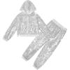 imageLOLANTA 2Pcs Girls Dance Outfits Cropped Sequin Jacket Pants Set Kids Hip Hop Dance Costumes for 80s 90s Party 515 YearsSilver