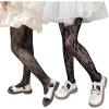 imageLOLANTA Girls Lace Tights Kids Sheer Patterned Fishnet Stockings 2 Pack Hollow Dance PantyhoseBlack Bow Black Flower