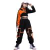 imageLOLANTA Girls Hip Hop Dance Clothes 3PCS Crop Top Cargo Pants Sets Active OutfitsOrange