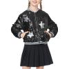 imageLOLANTA Girls Sequin Jacket Long Sleeve Kids Bomber Coats with Pockets Spring Fall Outfits for 415 YearsBlack
