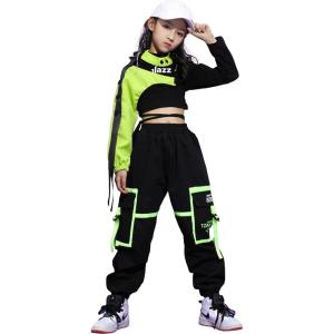 imageLOLANTA Girls Hip Hop Dance Clothes 3PCS Crop Top Cargo Pants Sets Active OutfitsBlack