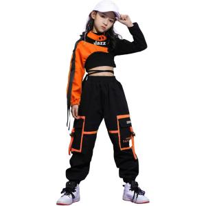 imageLOLANTA Girls Hip Hop Dance Clothes 3PCS Crop Top Cargo Pants Sets Active OutfitsOrange