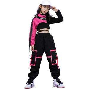 imageLOLANTA Girls Hip Hop Dance Clothes 3PCS Crop Top Cargo Pants Sets Active OutfitsPink