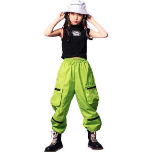 imageLOLANTA Girls Hip Hop Dance Clothes Streetwear Kids Cute Outfits Tank Cargo Pant SetsGreen
