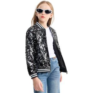 imageLOLANTA Girls Sequin Jacket Long Sleeve Kids Bomber Coats with Pockets Spring Fall Outfits for 415 YearsFlipblack to Silver