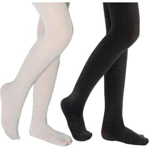 imageLOLANTA Girls Shimmer Tights Kids Semi Opaque Shiny Dance Stockings 2 Pack Ultra Soft Stretchy Pantyhose 312 YearsBlack Beige