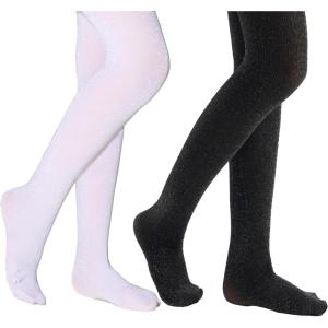 imageLOLANTA Girls Shimmer Tights Kids Semi Opaque Shiny Dance Stockings 2 Pack Ultra Soft Stretchy Pantyhose 312 YearsBlack Silver