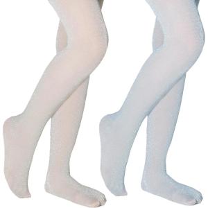 imageLOLANTA Girls Shimmer Tights Kids Semi Opaque Shiny Dance Stockings 2 Pack Ultra Soft Stretchy Pantyhose 312 YearsBlue Beige