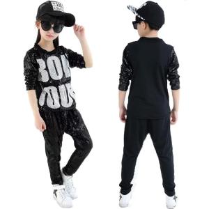 imageLOLANTA Kids Dance Costume Boys Girls Sequins Hip Hop Clothes 80s 90s Outfits Shiny Dress Up DancewearBlack