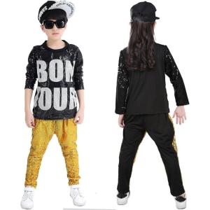 imageLOLANTA Kids Dance Costume Boys Girls Sequins Hip Hop Clothes 80s 90s Outfits Shiny Dress Up DancewearGold