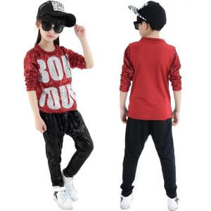 imageLOLANTA Kids Dance Costume Boys Girls Sequins Hip Hop Clothes 80s 90s Outfits Shiny Dress Up DancewearRed