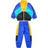 imageLOLANTA Boys Girls Color Block Jacket Track Pants Sets Hip Hop Dance Patchwork Clothes Unisex StreetwearBlueb