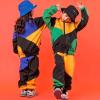 imageLOLANTA Boys Girls Color Block Jacket Track Pants Sets Hip Hop Dance Patchwork Clothes Unisex StreetwearGreen