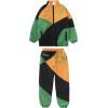 imageLOLANTA Boys Girls Color Block Jacket Track Pants Sets Hip Hop Dance Patchwork Clothes Unisex StreetwearGreen