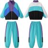 imageLOLANTA Boys Girls Color Block Jacket Track Pants Sets Hip Hop Dance Patchwork Clothes Unisex StreetwearPinegreen