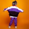 imageLOLANTA Boys Girls Color Block Jacket Track Pants Sets Hip Hop Dance Patchwork Clothes Unisex StreetwearPurple