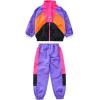 imageLOLANTA Boys Girls Color Block Jacket Track Pants Sets Hip Hop Dance Patchwork Clothes Unisex StreetwearPurple