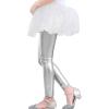imageLOLANTA Girls Metallic Leggings Kids Stretchy Tights Ankle Length Shiny Dance PantsSilver