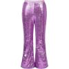 imageLOLANTA Girls Sequin Flare Pants Sparkle Bell Bottoms Kids Elastic Waist Glitter Disco Dance TrousersPurple