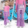 imageLOLANTA Girls Sequin Flare Pants Sparkle Bell Bottoms Kids Elastic Waist Glitter Disco Dance TrousersPurple