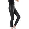 imageLOLANTA Girls Shiny Metallic Leggings Kids Stretchy Tights Ankle Length Shiny Dance PantsBlack