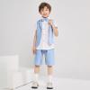 imageSummer Boys Suit Dress Clothes Kids Wedding Ring Bearer Outfit 4Pcs Shirt Vest Shorts SetBlue
