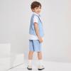 imageSummer Boys Suit Dress Clothes Kids Wedding Ring Bearer Outfit 4Pcs Shirt Vest Shorts SetBlue
