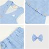 imageSummer Boys Suit Dress Clothes Kids Wedding Ring Bearer Outfit 4Pcs Shirt Vest Shorts SetBlue