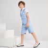 imageSummer Boys Suit Dress Clothes Kids Wedding Ring Bearer Outfit 4Pcs Shirt Vest Shorts SetBlue