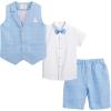 imageSummer Boys Suit Dress Clothes Kids Wedding Ring Bearer Outfit 4Pcs Shirt Vest Shorts SetBlue