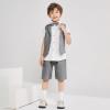 imageSummer Boys Suit Dress Clothes Kids Wedding Ring Bearer Outfit 4Pcs Shirt Vest Shorts SetDark Grey