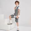 imageSummer Boys Suit Dress Clothes Kids Wedding Ring Bearer Outfit 4Pcs Shirt Vest Shorts SetDark Grey