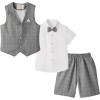 imageSummer Boys Suit Dress Clothes Kids Wedding Ring Bearer Outfit 4Pcs Shirt Vest Shorts SetDark Grey