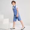 imageSummer Boys Suit Dress Clothes Kids Wedding Ring Bearer Outfit 4Pcs Shirt Vest Shorts SetDeep Blue