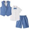 imageSummer Boys Suit Dress Clothes Kids Wedding Ring Bearer Outfit 4Pcs Shirt Vest Shorts SetDeep Blue