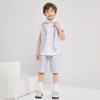 imageSummer Boys Suit Dress Clothes Kids Wedding Ring Bearer Outfit 4Pcs Shirt Vest Shorts SetGrey