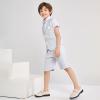 imageSummer Boys Suit Dress Clothes Kids Wedding Ring Bearer Outfit 4Pcs Shirt Vest Shorts SetGrey