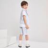 imageSummer Boys Suit Dress Clothes Kids Wedding Ring Bearer Outfit 4Pcs Shirt Vest Shorts SetGrey