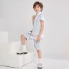 imageSummer Boys Suit Dress Clothes Kids Wedding Ring Bearer Outfit 4Pcs Shirt Vest Shorts SetGrey