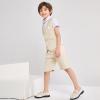 imageSummer Boys Suit Dress Clothes Kids Wedding Ring Bearer Outfit 4Pcs Shirt Vest Shorts SetKhaki