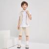 imageSummer Boys Suit Dress Clothes Kids Wedding Ring Bearer Outfit 4Pcs Shirt Vest Shorts SetKhaki