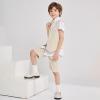 imageSummer Boys Suit Dress Clothes Kids Wedding Ring Bearer Outfit 4Pcs Shirt Vest Shorts SetKhaki