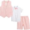 imageSummer Boys Suit Dress Clothes Kids Wedding Ring Bearer Outfit 4Pcs Shirt Vest Shorts SetPink