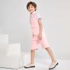 imageSummer Boys Suit Dress Clothes Kids Wedding Ring Bearer Outfit 4Pcs Shirt Vest Shorts SetPink