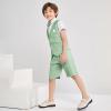 imageSummer Boys Suit Dress Clothes Kids Wedding Ring Bearer Outfit 4Pcs Shirt Vest Shorts SetSage Green