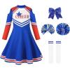 imageLOLANTA Girls Cheerleader Uniform Long Sleeve Cheerleading Dress Kids Halloween Costumes Party Outfit Christmas Gifts 513YBlue