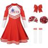 imageLOLANTA Girls Cheerleader Uniform Long Sleeve Cheerleading Dress Kids Halloween Costumes Party Outfit Christmas Gifts 513YRed
